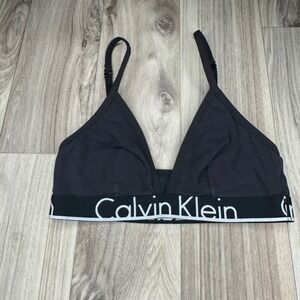 Calvin Klein Sports Bra Bralette Womens Medium Black Logo 2741 Triangle Strap